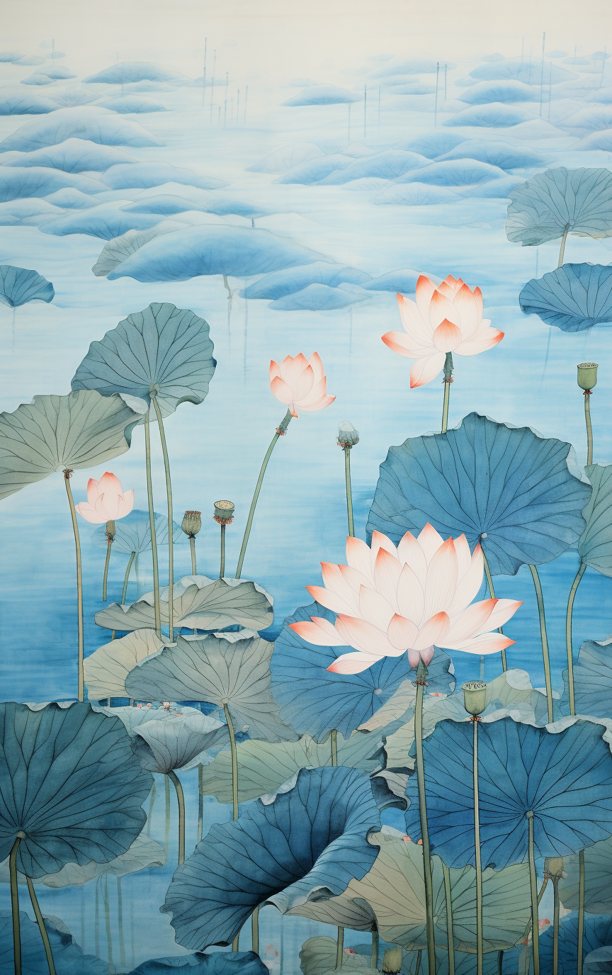 Lotus Pond Hokusai Minimalist Art Zen