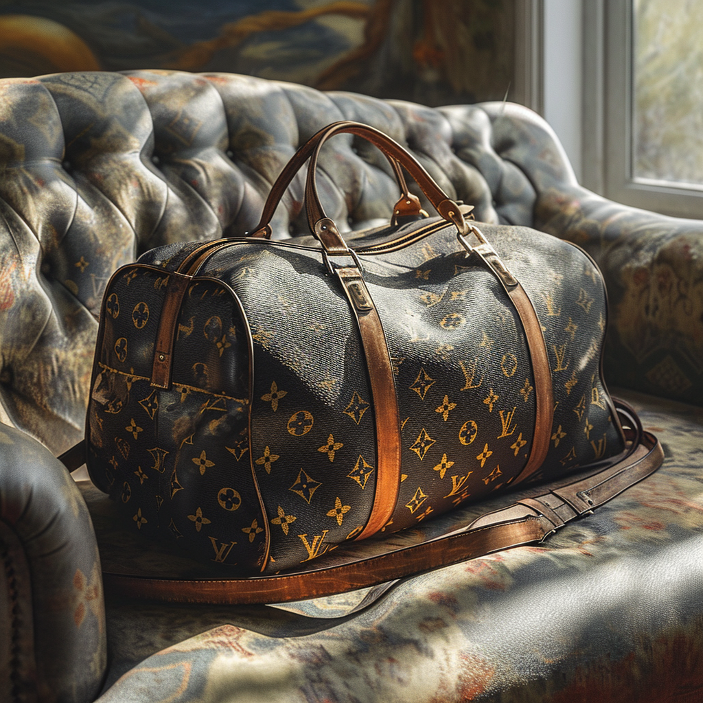 Beautiful Louis Vuitton Travelling Bag on Couch