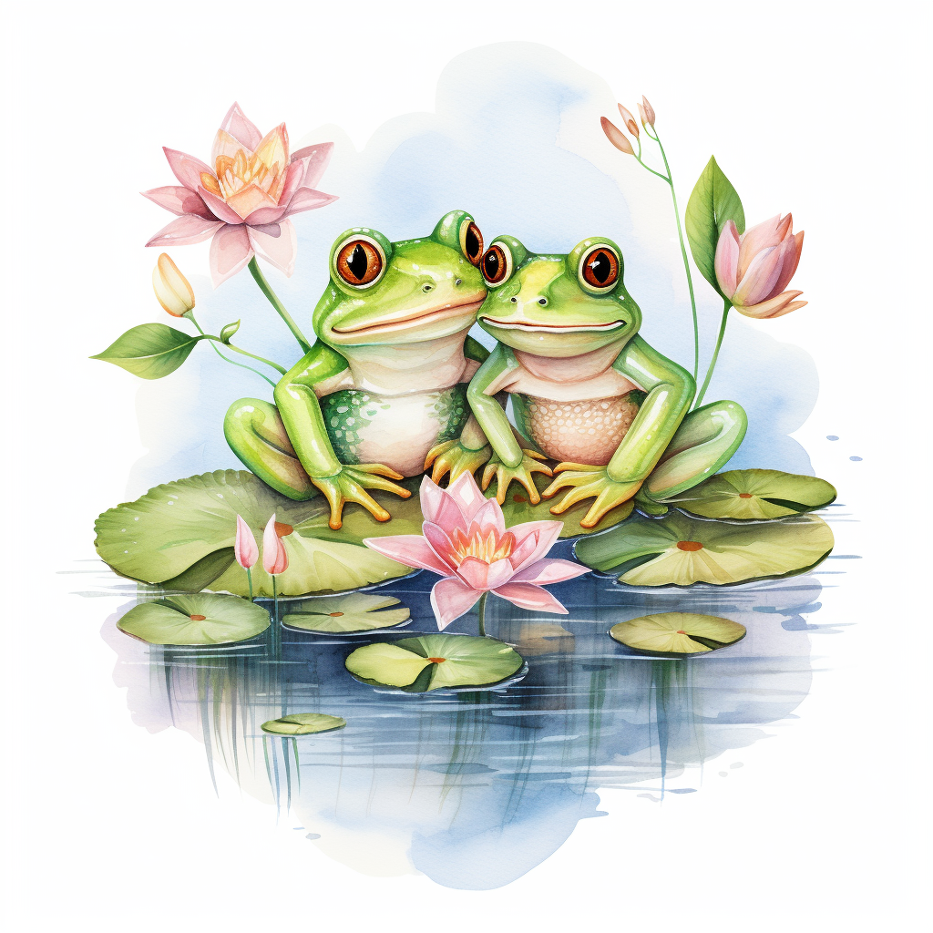 Two frogs in love on lily pad