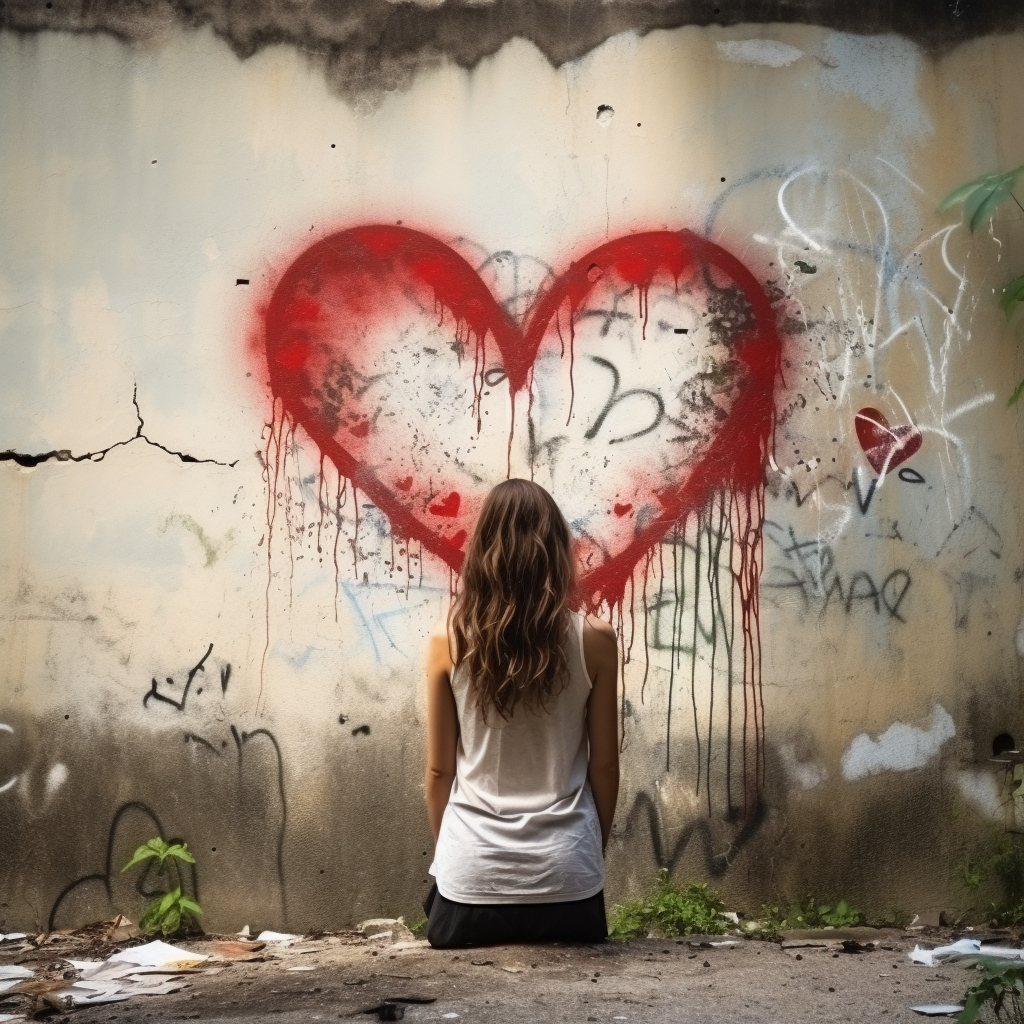 Woman viewing love graffiti design