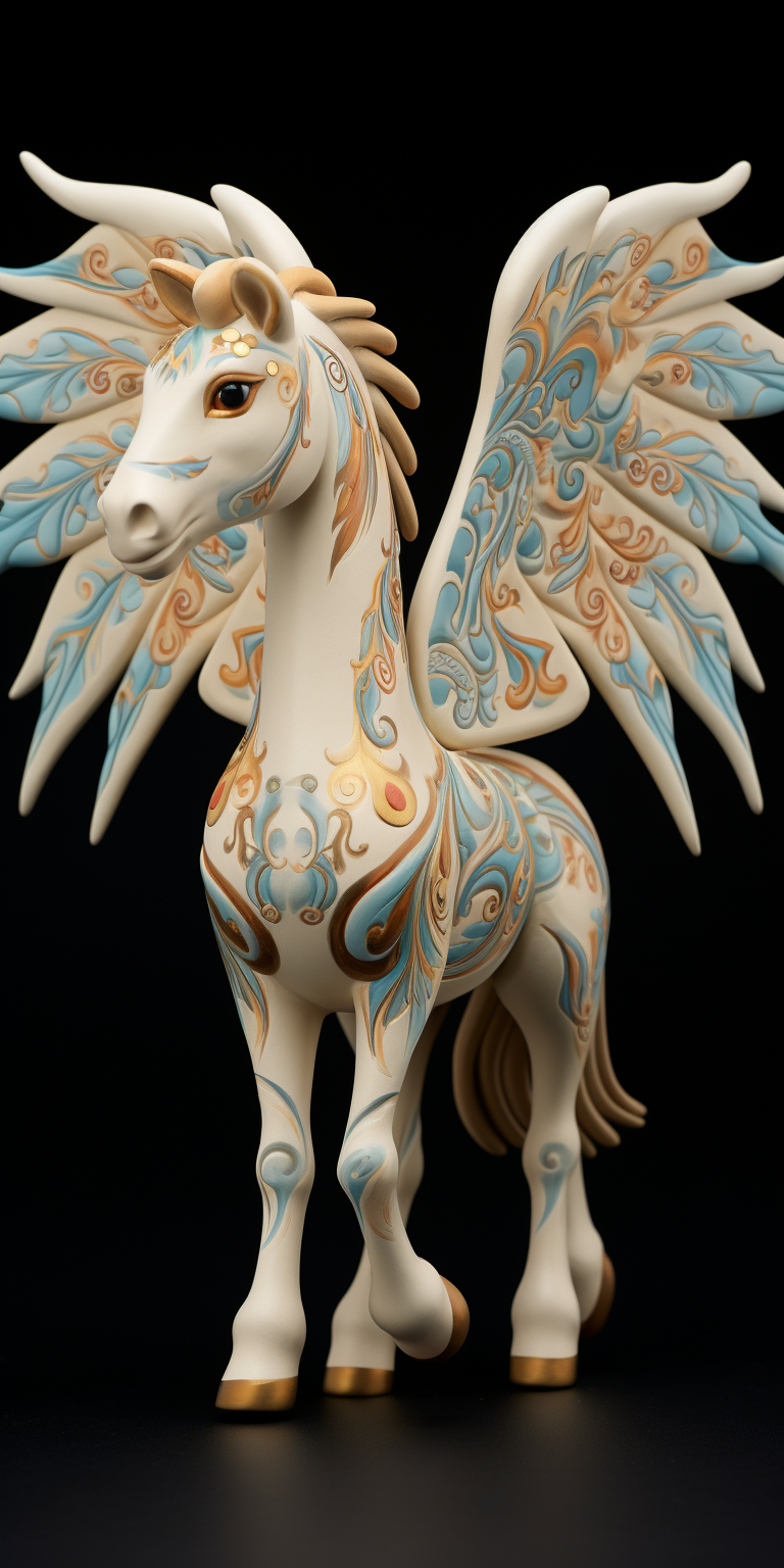 White horse with wings symbolizing love and harvest