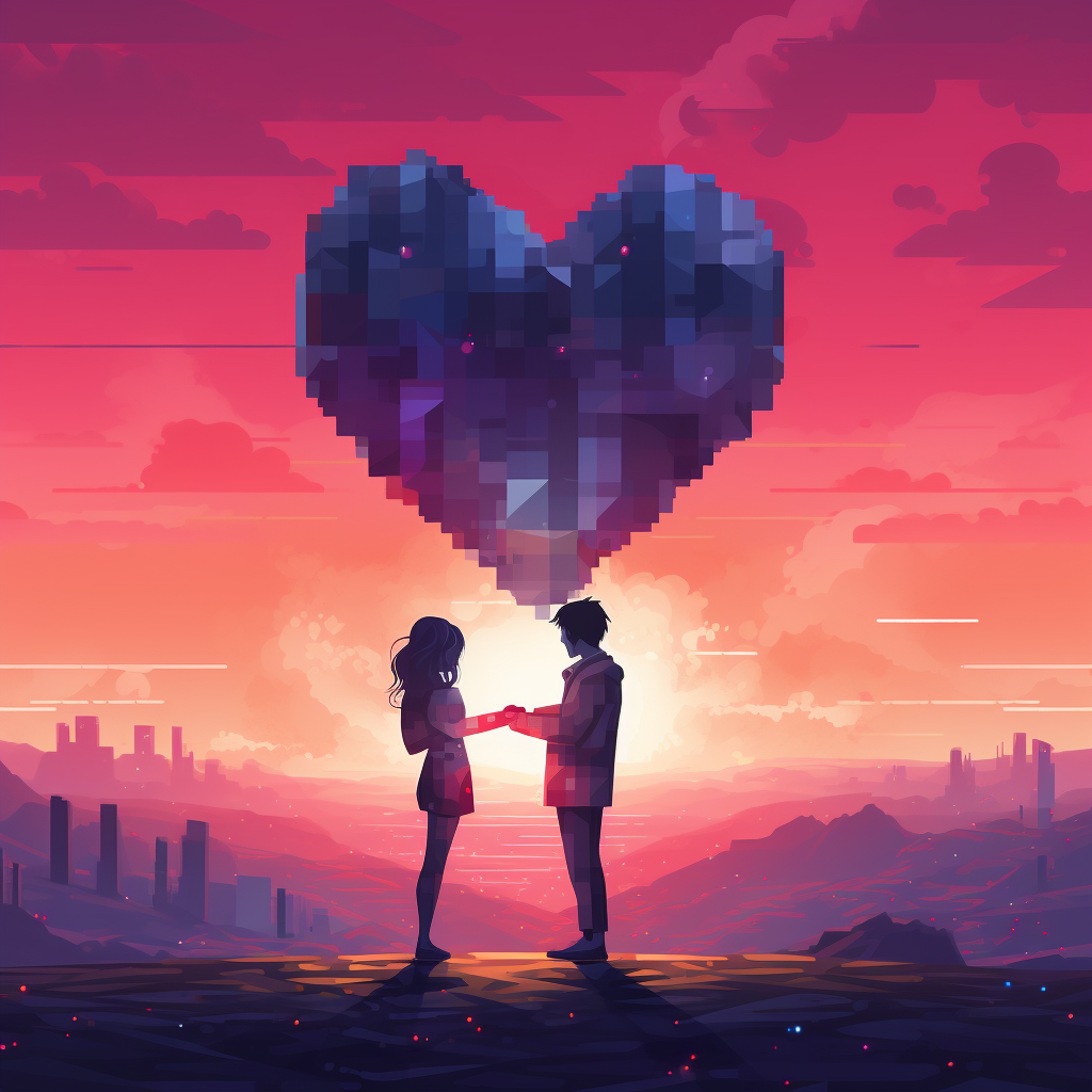 Pixel art expressing love and perspective