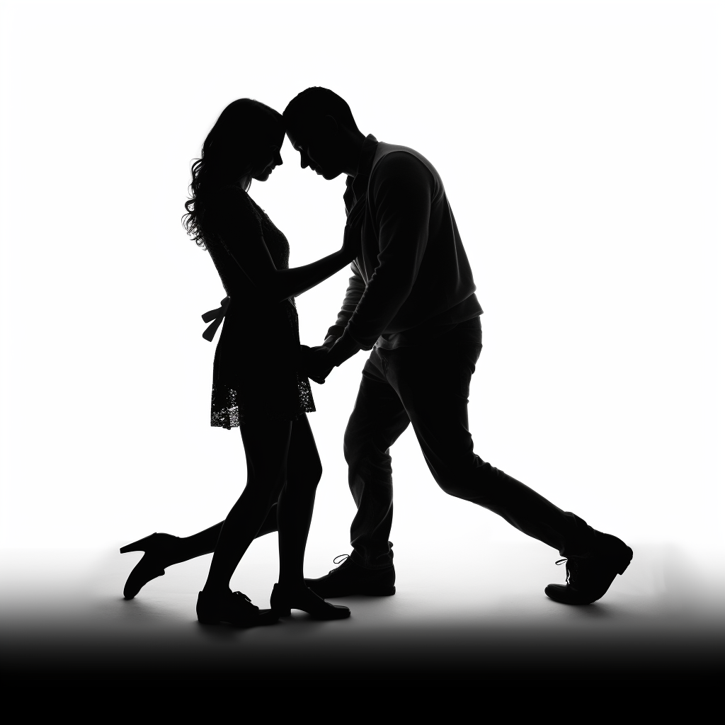 Silhouettes of man and woman in love position