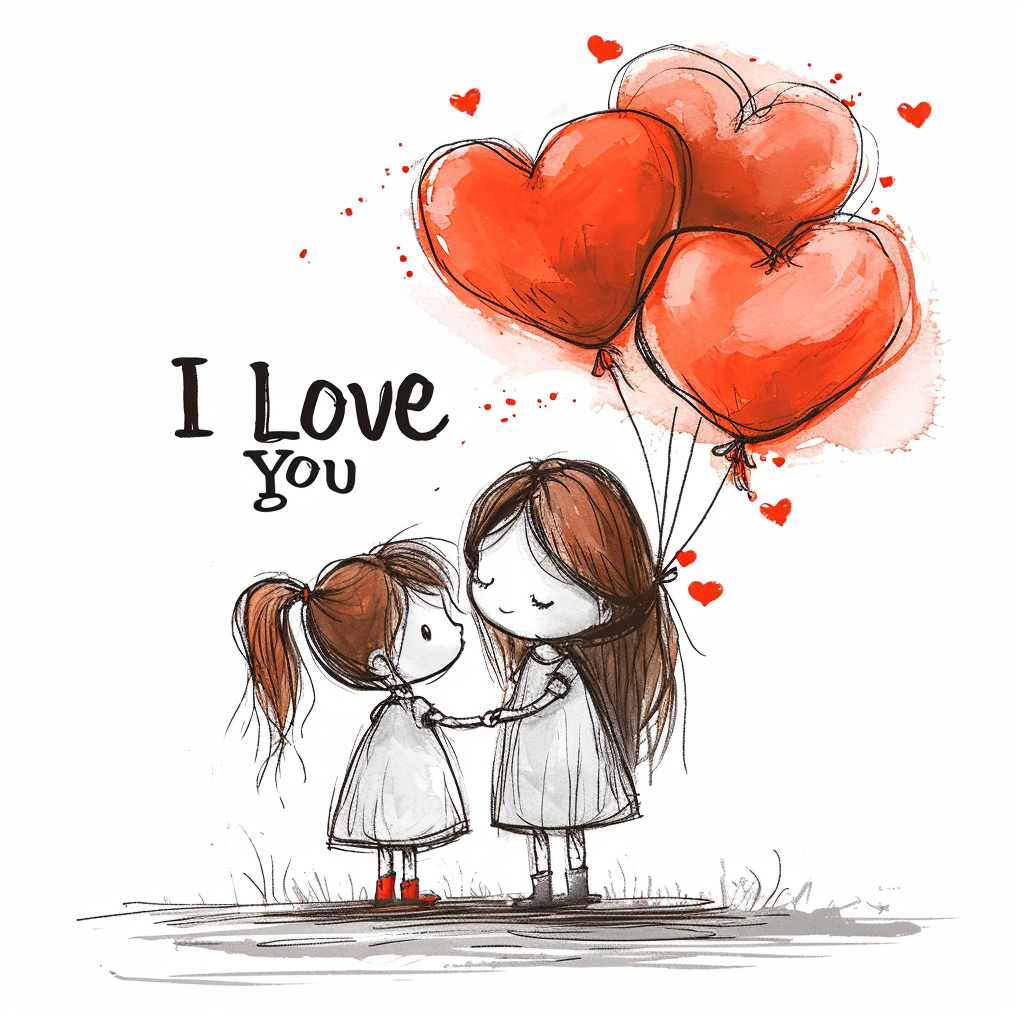 Cute girl and mother with heart balloons