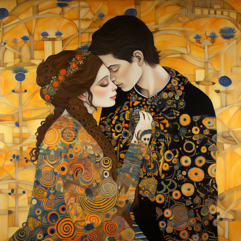 Gustav Klimt inspired love birds