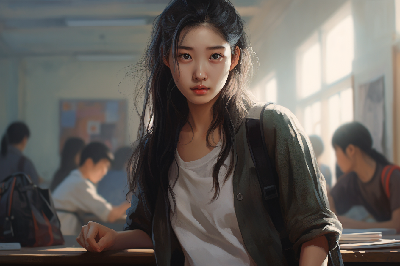 Chinese high school girl in classroom