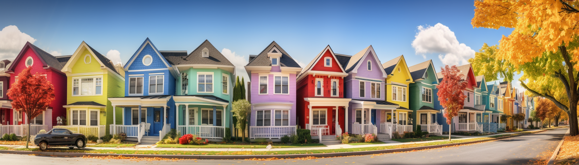 picturesque neighborhood with colorful craftsman homes