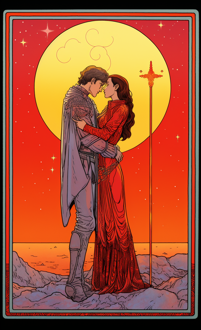 Illustration of Lovers Tarot Card by Moebius