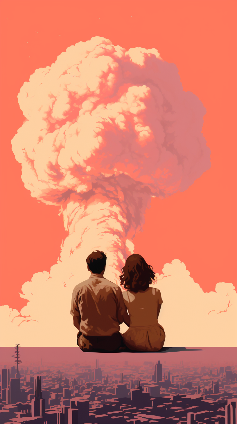 Couple on Rooftop Witnessing Nuclear Explosion