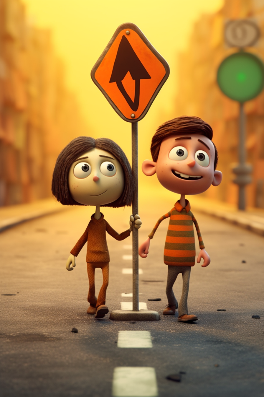 Smiling couple walking in Pixar style