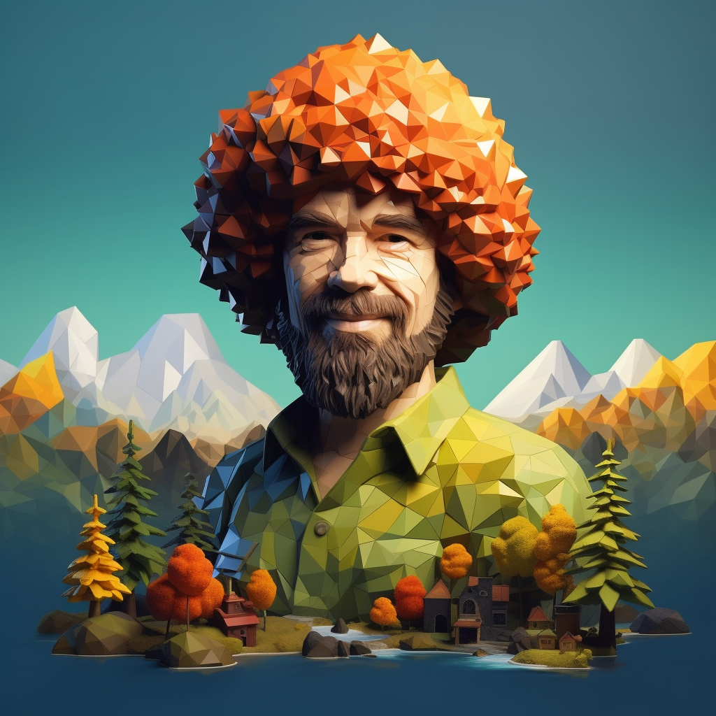 Beautiful low-poly 3D artwork by Bob Ross