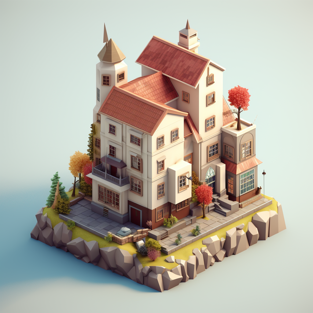 Low poly 3D building isometric perspective