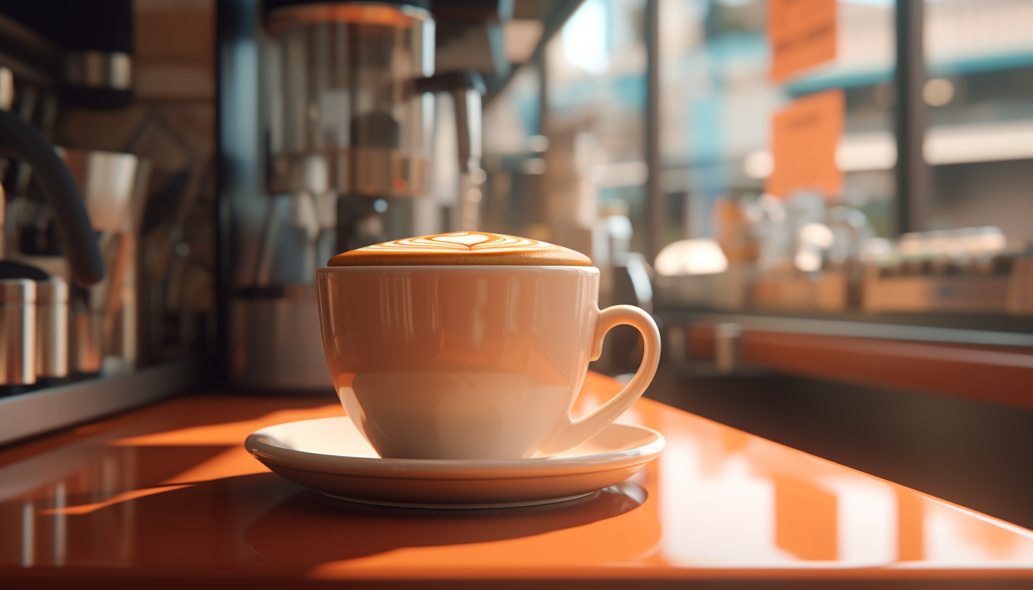 Close-up of a photorealistic low poly coffee in a cafe