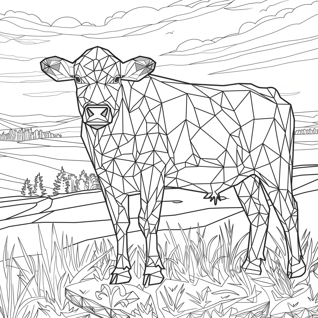 Cow pasture low poly coloring