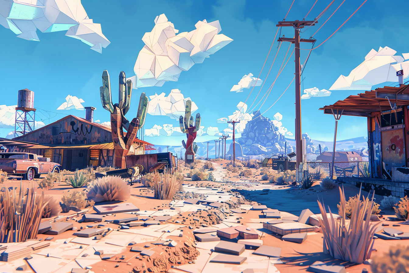 Video game environment in low poly