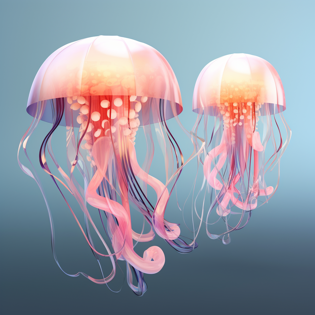 Colorful jellyfish with kite-like tentacles