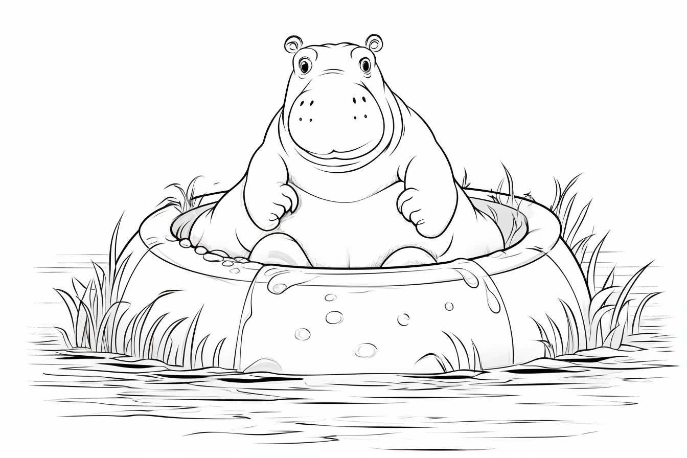 Colorful Hippo in Round Pool