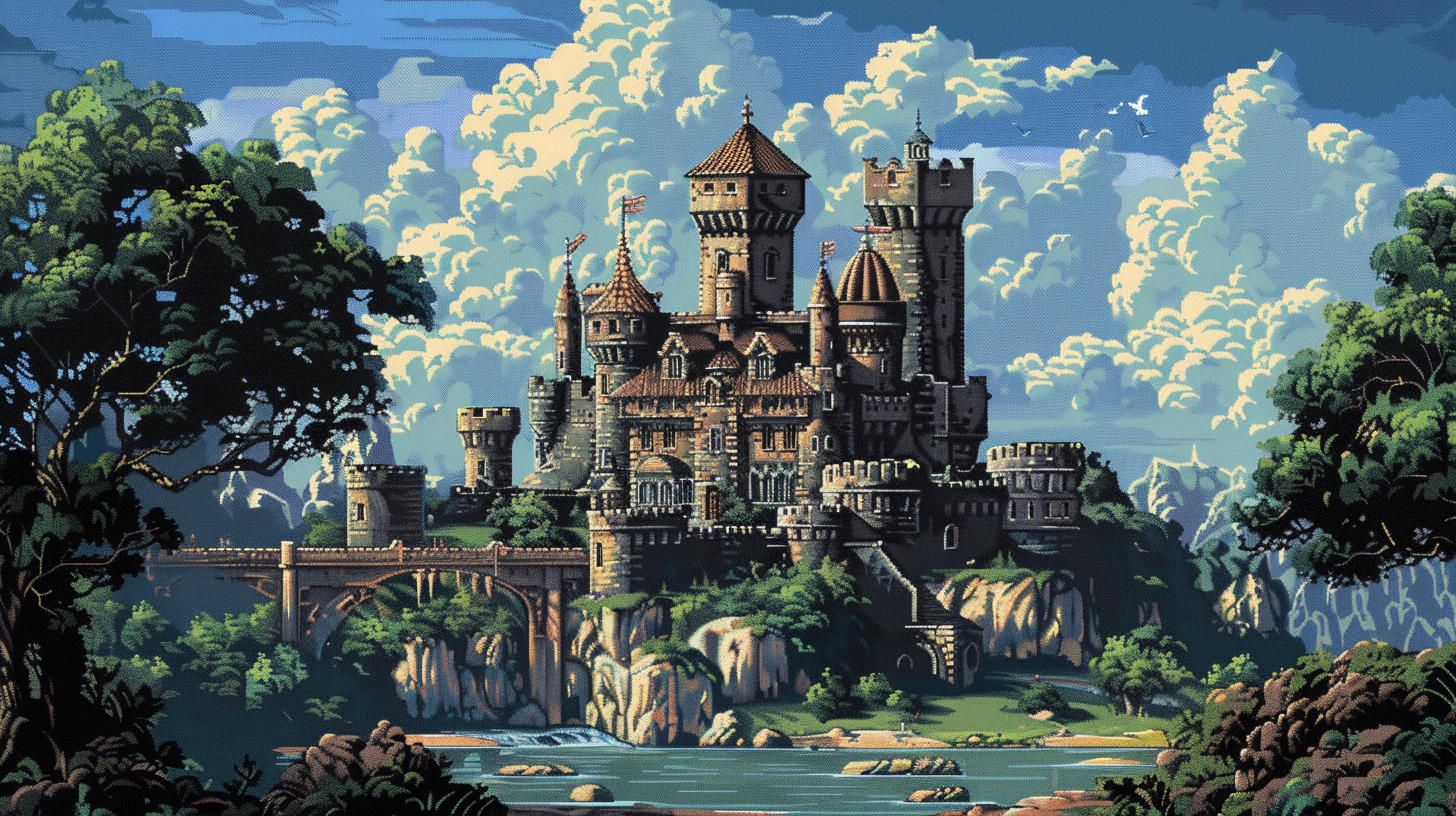 Retro castle scene illustration art