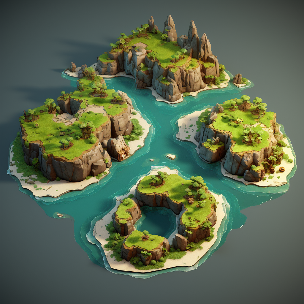 Stunning 3 Islands Kingdom Gateway 3D Map