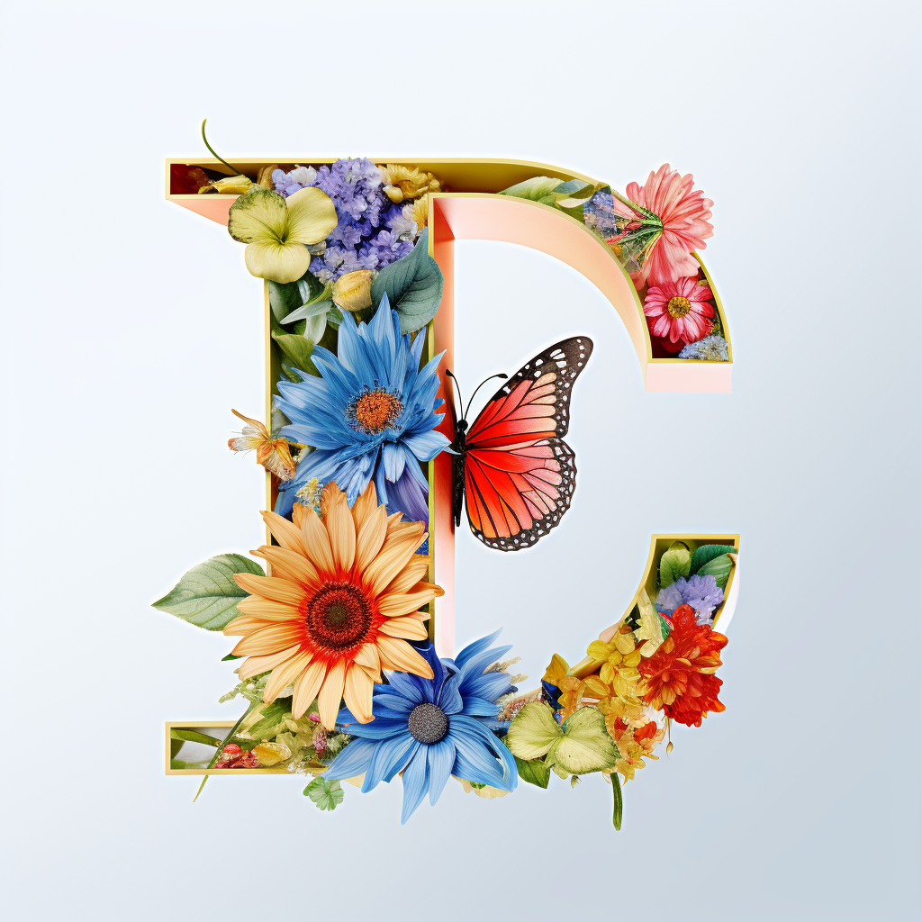 Colorful Stereoscopic Letter L with Flowers and Butterfly