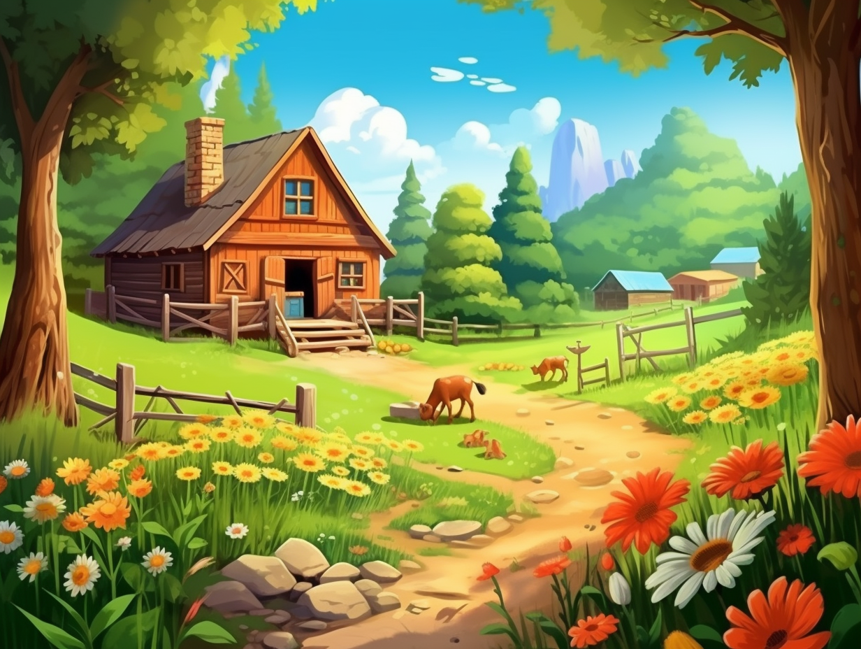 Farm scene with garden illustration