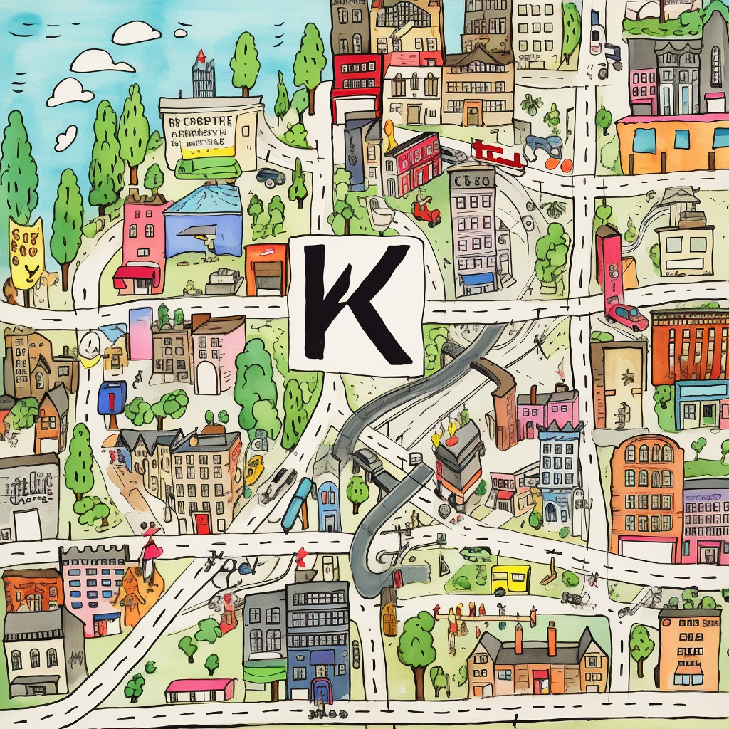 City Map Forming the Letter K