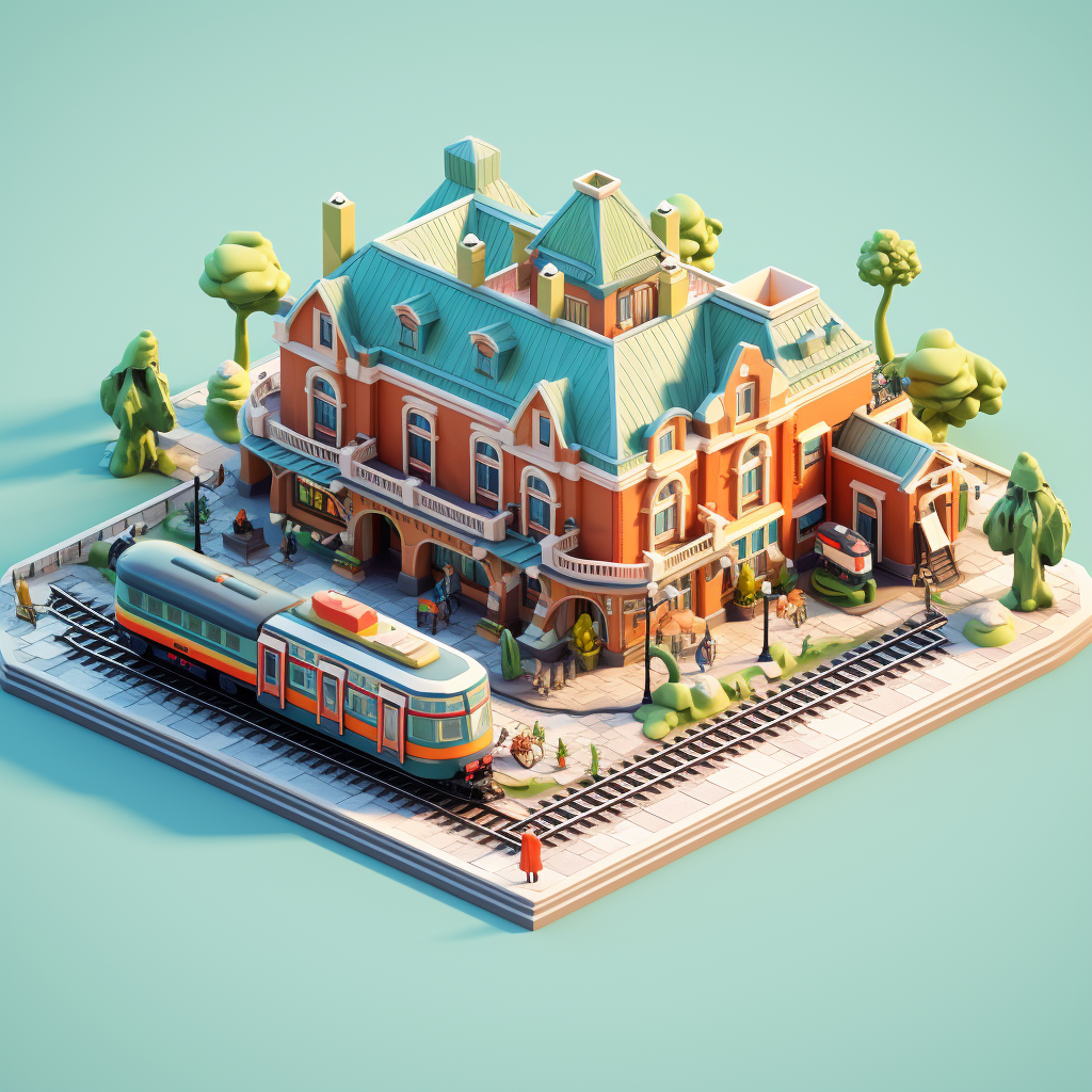 Lowpoly Isometric Railway Station