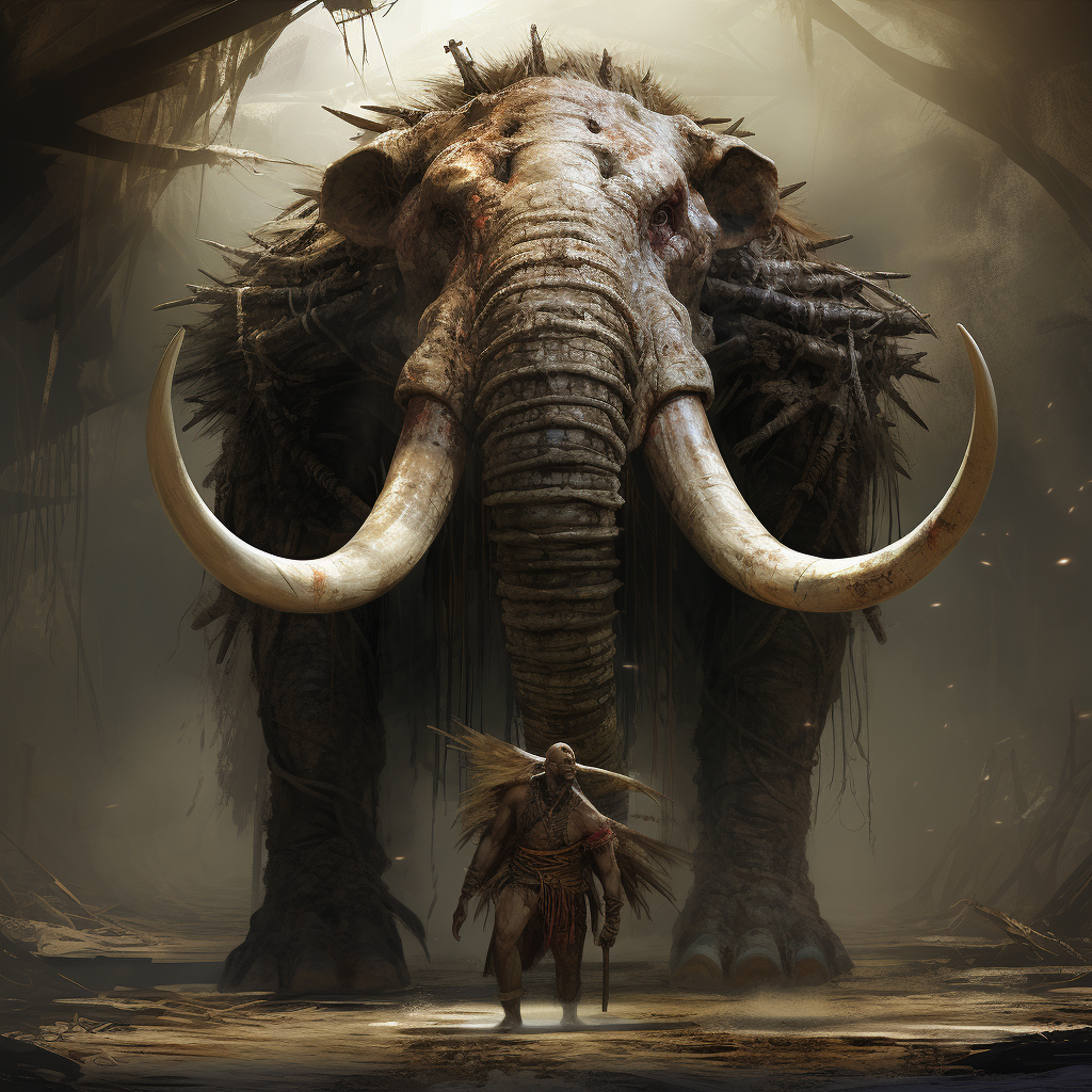 Loxodon wearing wooden earrings summoning giant spiders