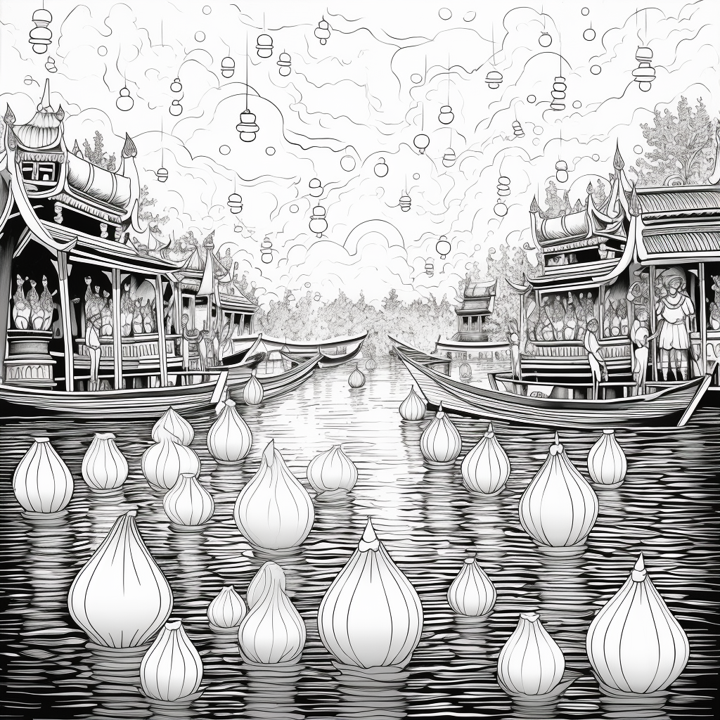 Coloring page of Loy Krathong festival