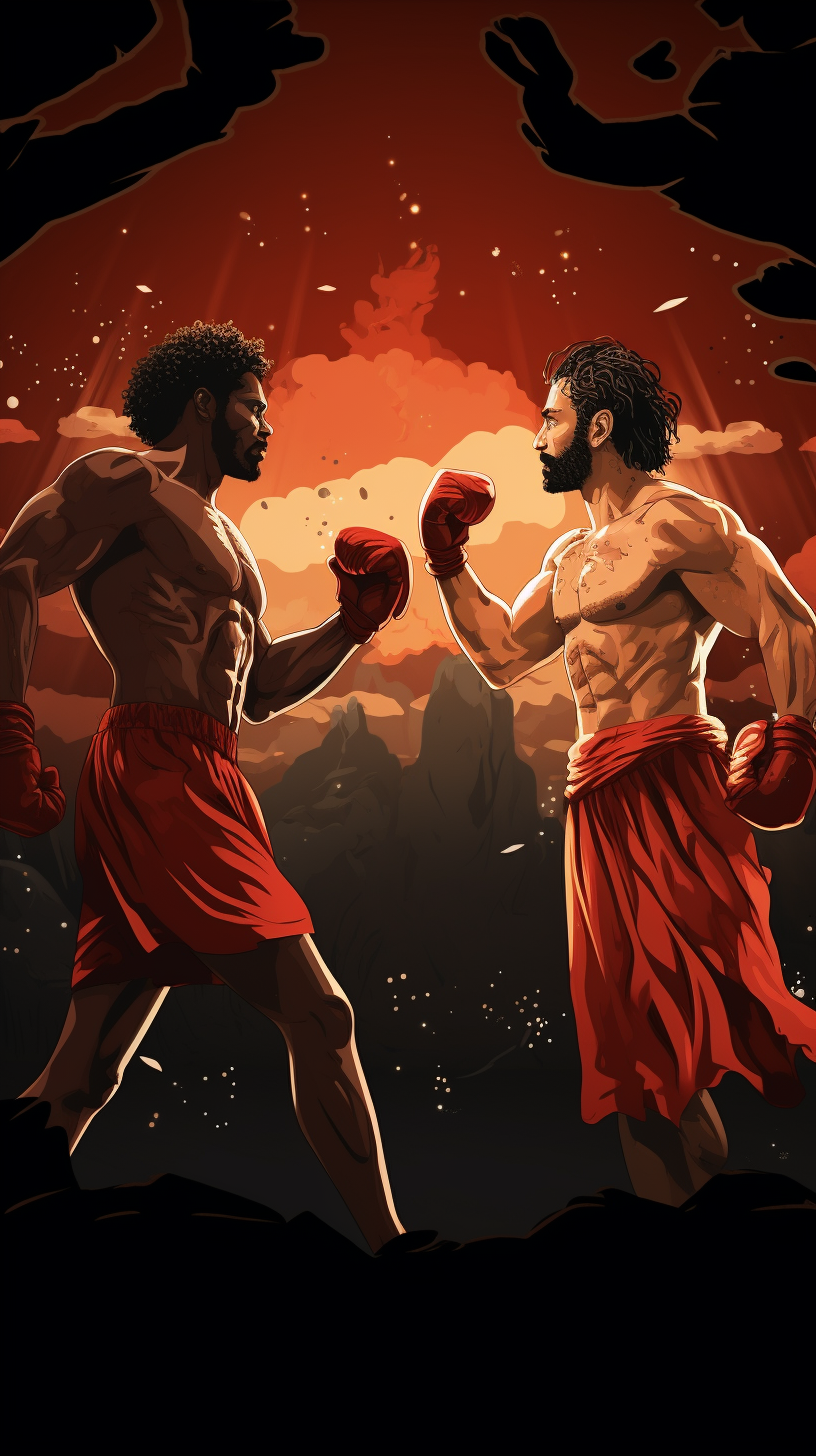 Animated boxing fight card: Lucifer vs. Adam