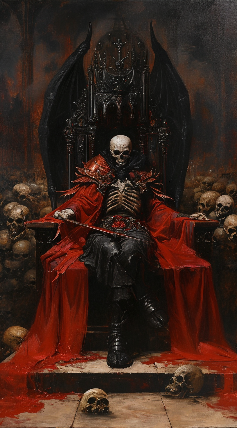 Lucifer on Throne of Black Skulls