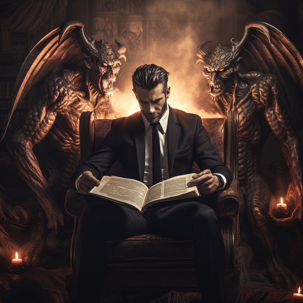 Lucifer reading the Bible