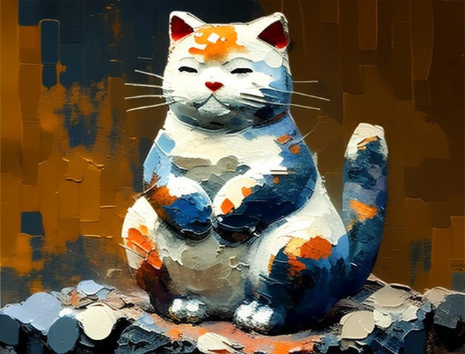 Colorful Lucky Cat Oil Painting