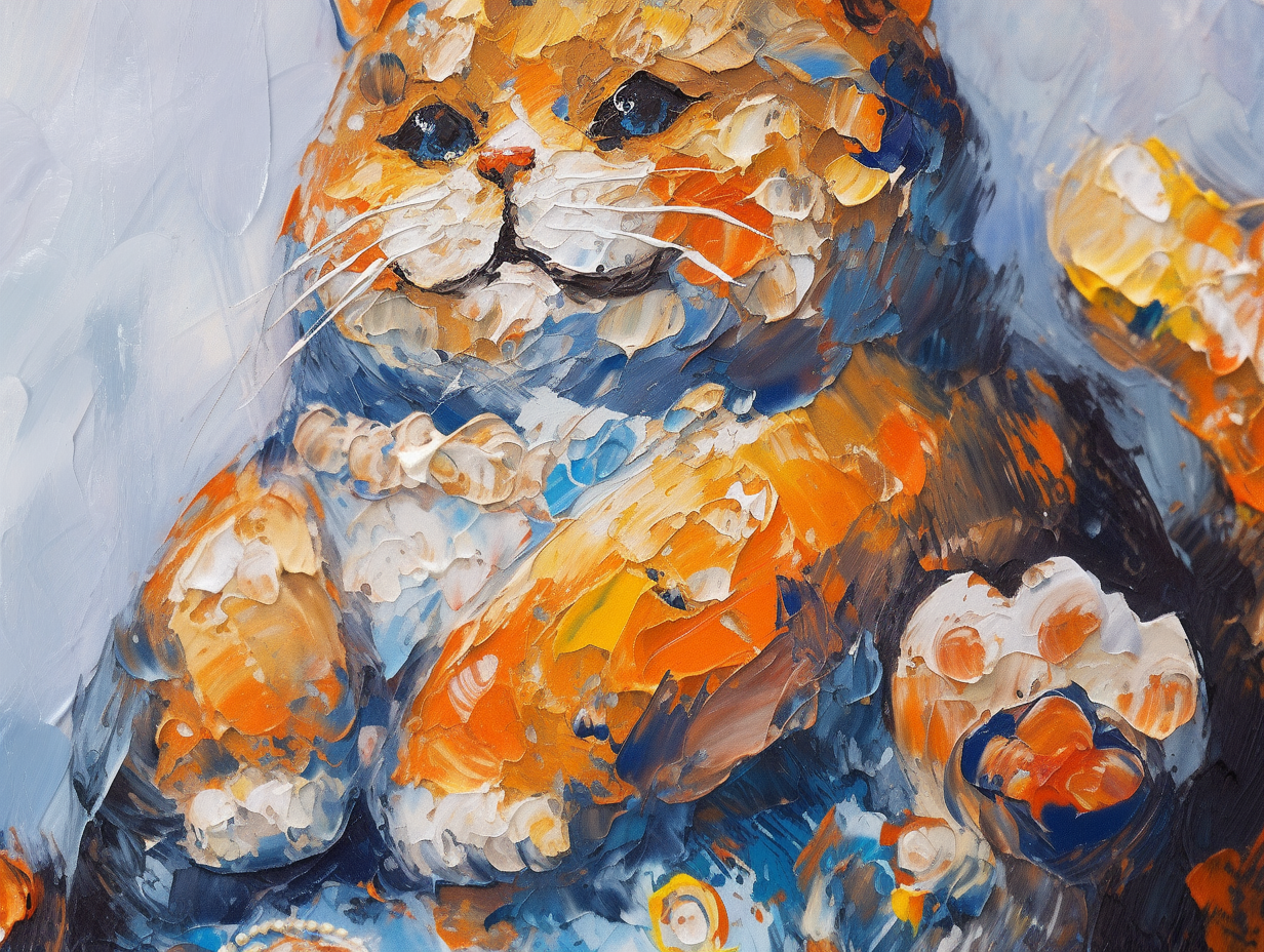 Chinese Lucky Cat with Vibrant Brushstrokes