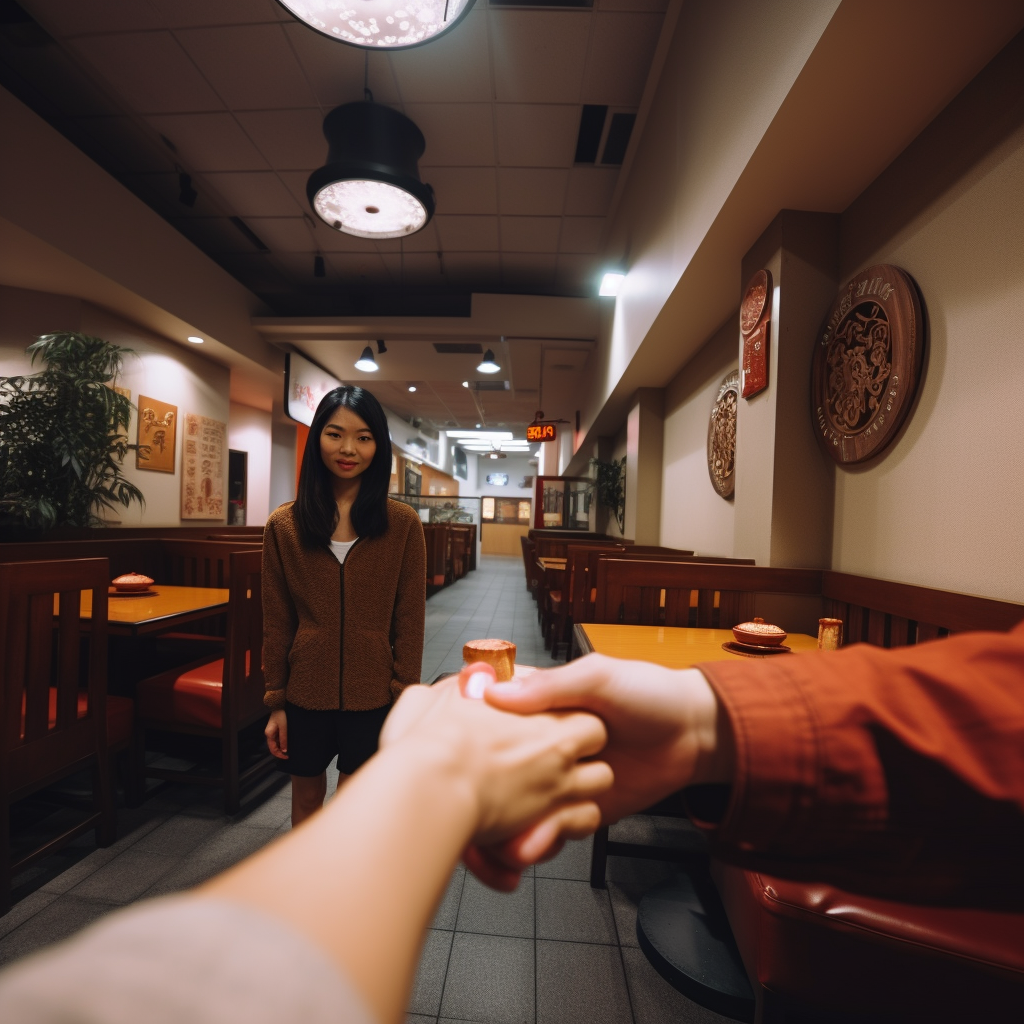 Person being welcomed at Lucky Chang's Noodle House