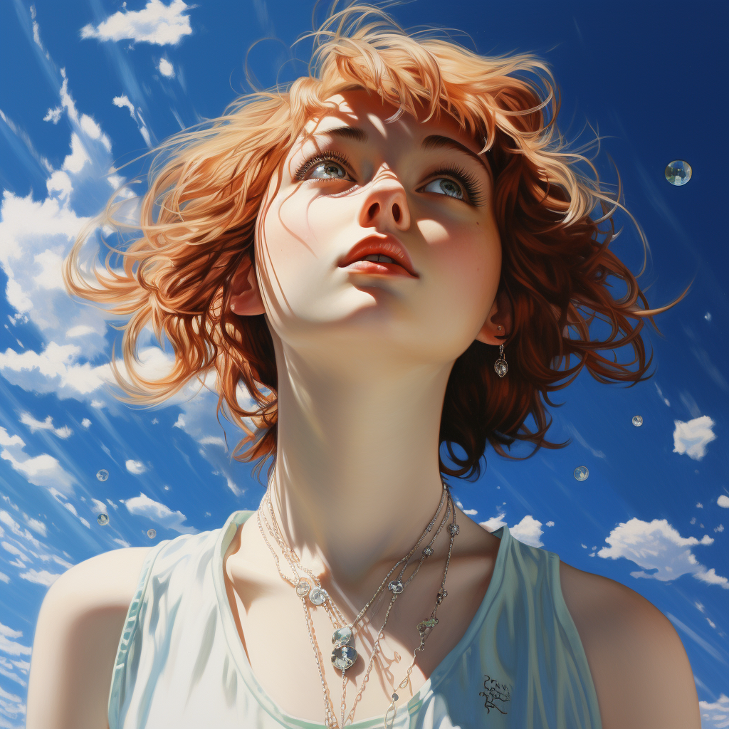 Hyper realistic anime depiction of Lucy in the sky