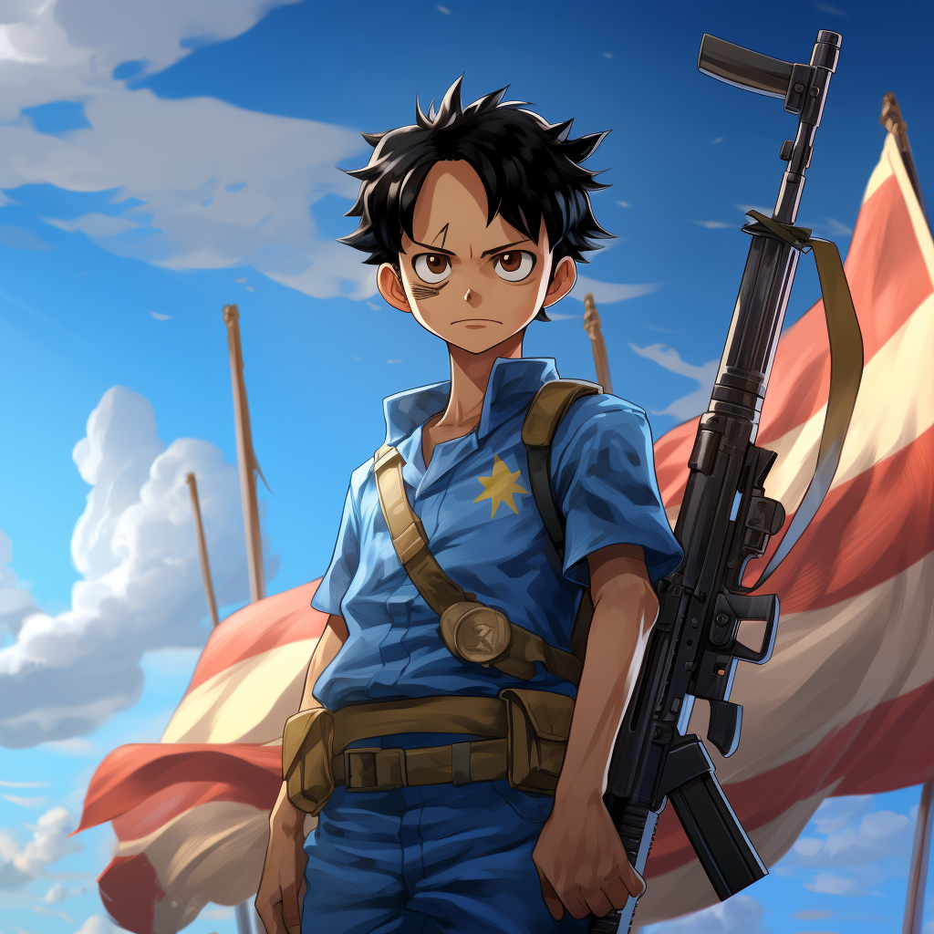 Luffy holding an M16 with Israeli flag