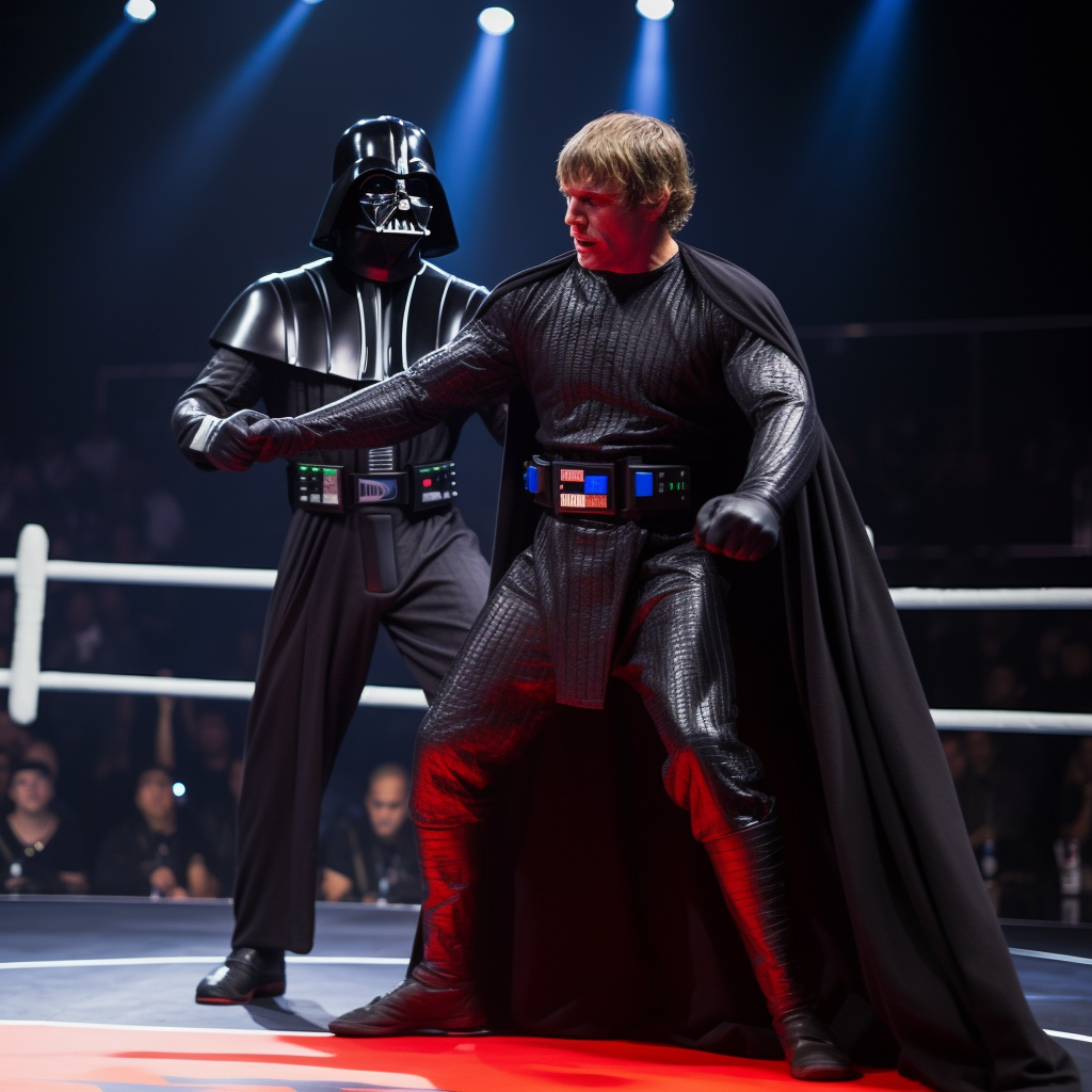 Luke Skywalker fighting Darth Vader in UFC event