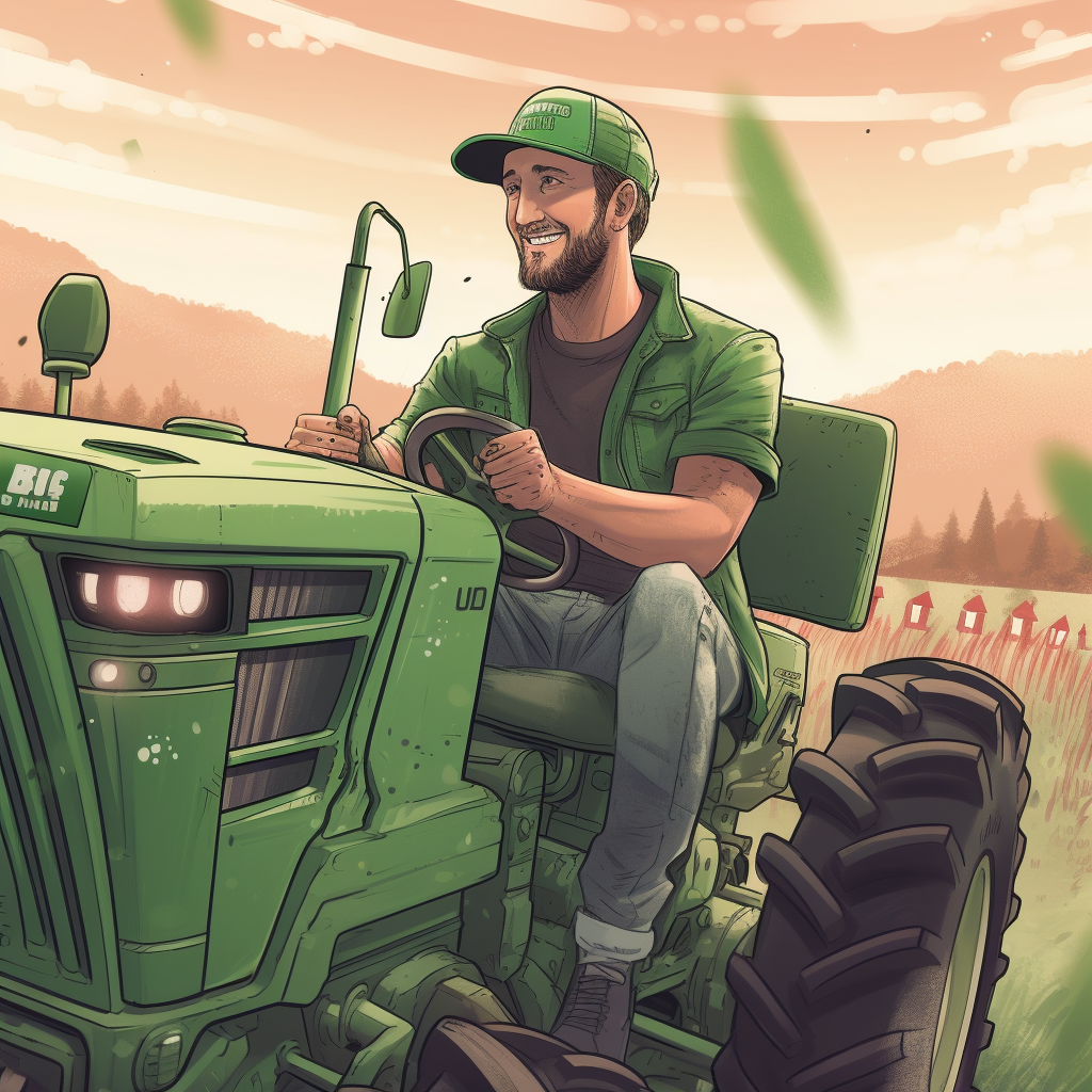 Luke Bryan driving a Fendt tractor illustration