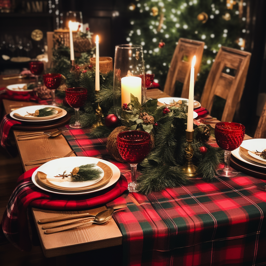 Festive lumberjack-themed Christmas dinner table