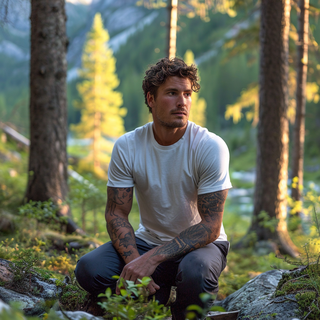 Lumberjack T-Shirt Model in Forest