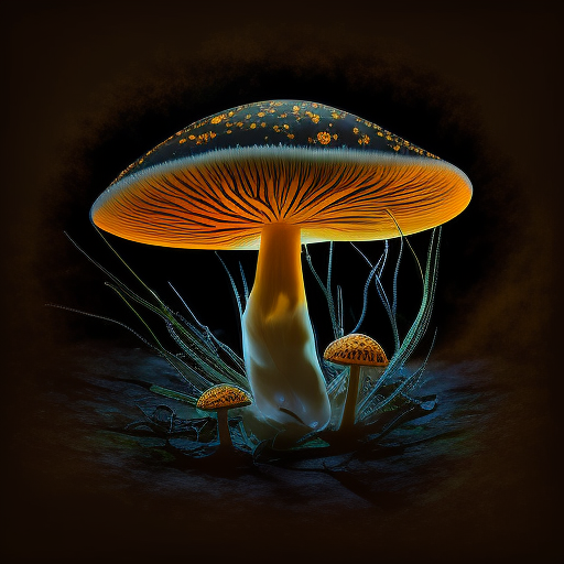 Luminescent mushroom under view glowing