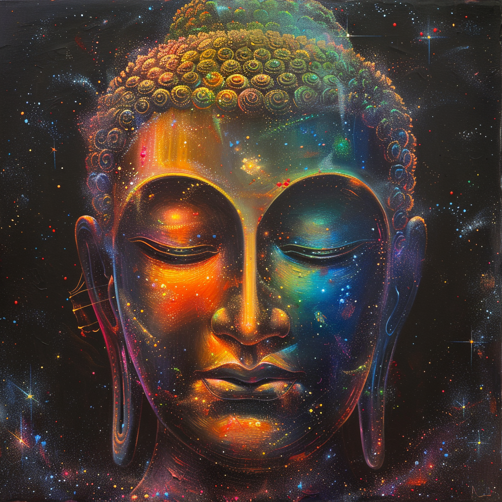 Luminous Buddha Oil Painting Rainbow View