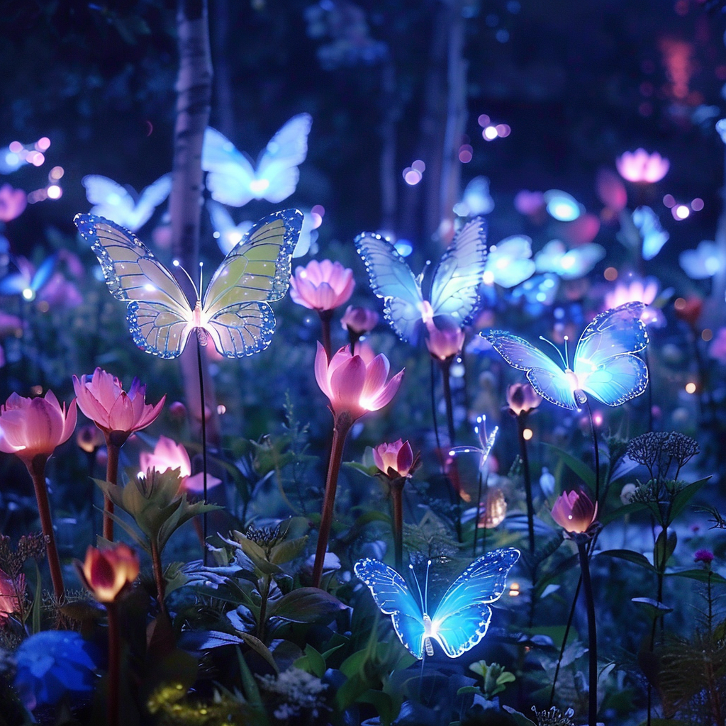 glowing flowers and butterflies fantasy