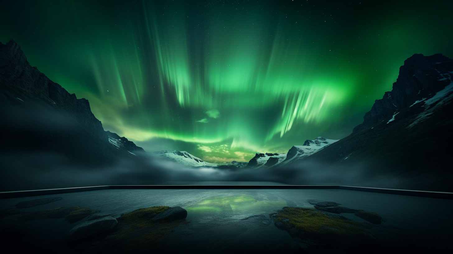 Beautiful landscape with green light