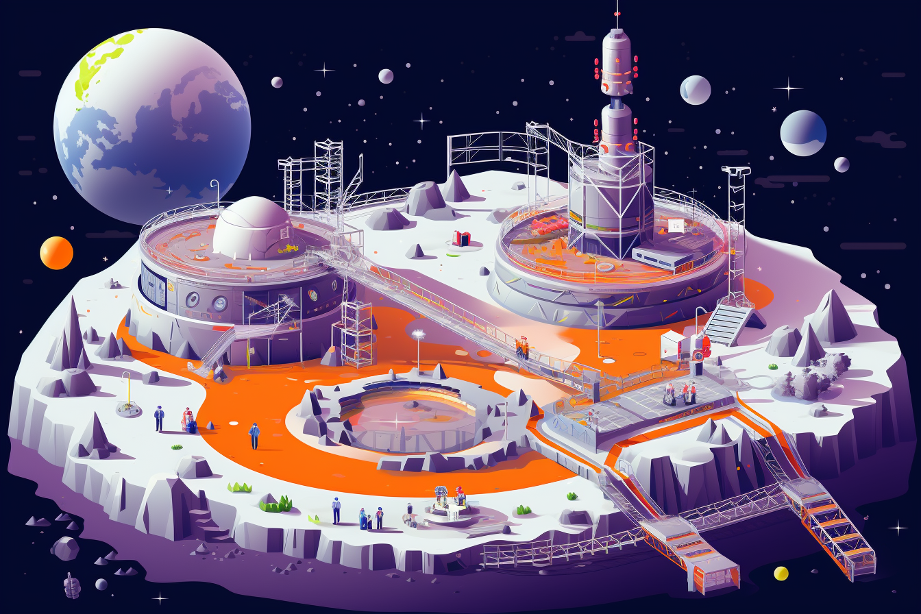 Lunar Base in Kurzgesagt Style