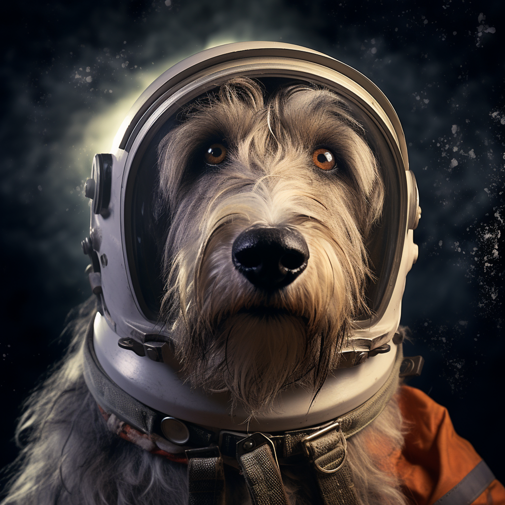 Friendly Irish Wolfhound in Lunar Spacesuit