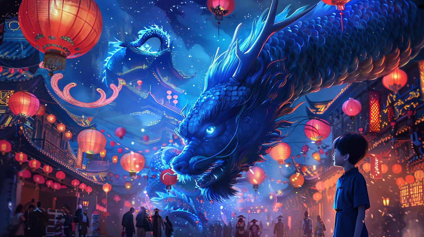 Blue Dragon Lanterns Lunar New Year