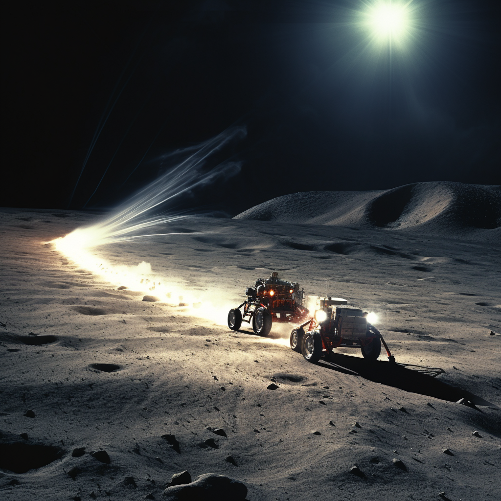 Lunar rover firing laser on the surface