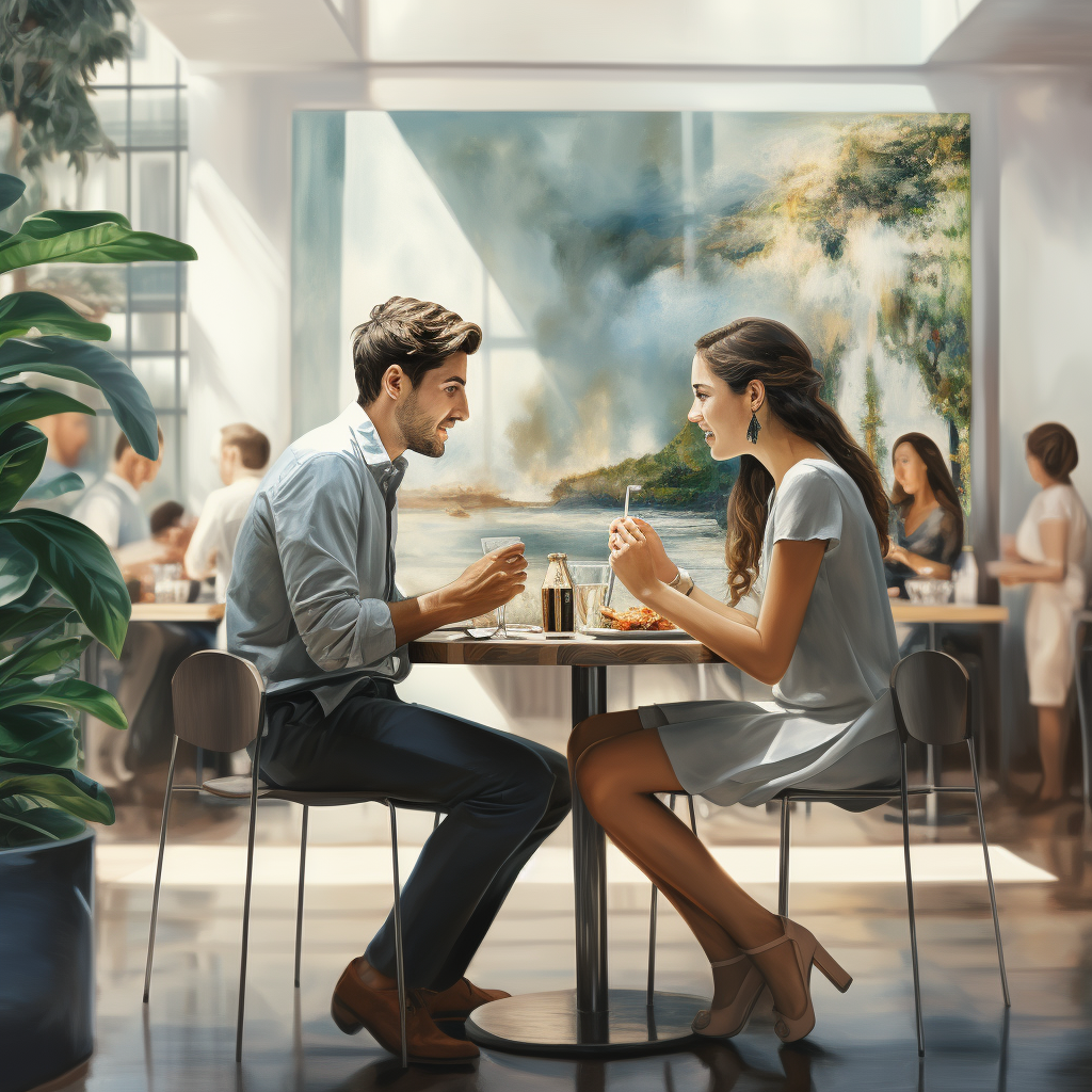 Young man and woman having lunch